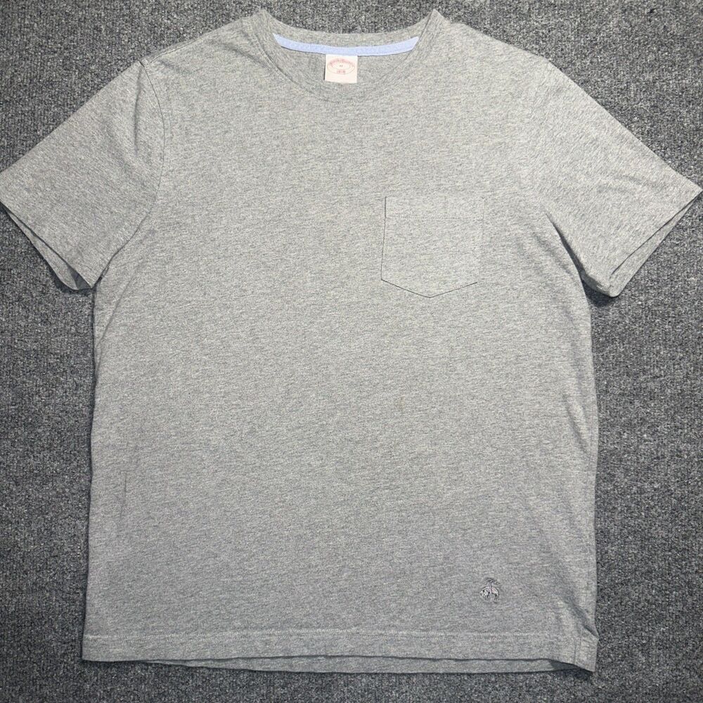 Brooks Brothers Men's M Medium Gray Short Sleeve T Shirt Front Pocket Tee Crew